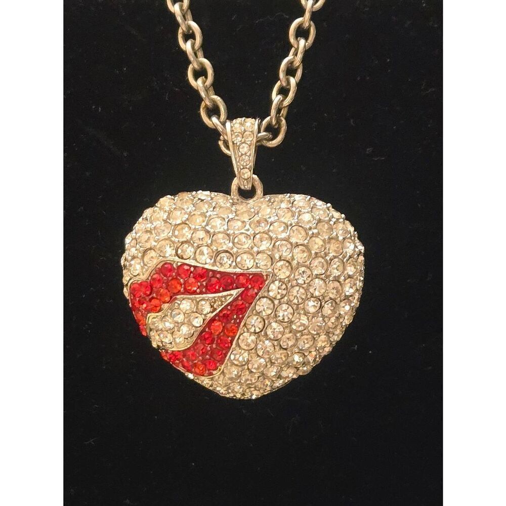Renee Graziano Mini Ruby Red Lip Crystal Puff Heart Pendant